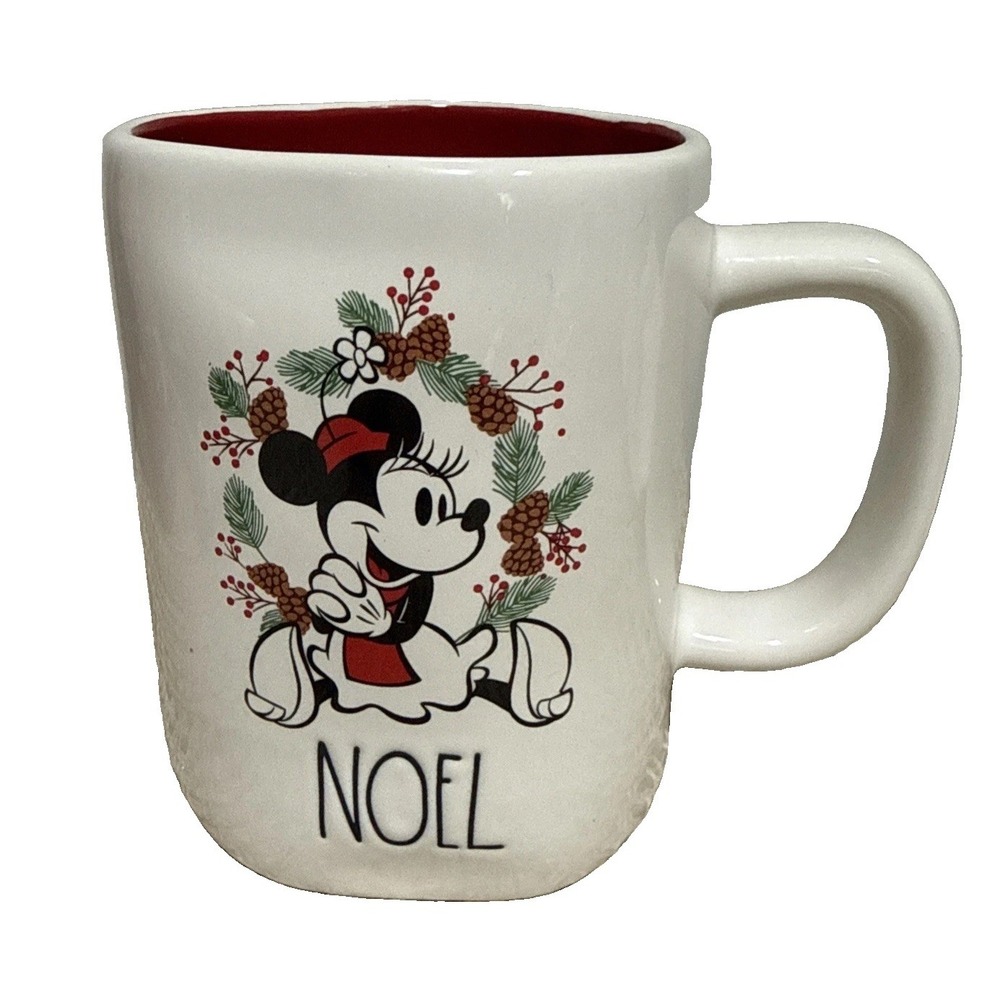 Rae Dunn Disney Minnie Mouse Noel Double Sided Mug with Minnie Emblem Red Inside